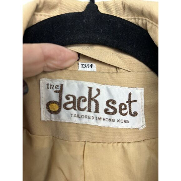 Vintage The Jack Set Beige Trench Coat Removable Hood Sz 13/14 Hong Kong Pockets - Picture 6 of 10